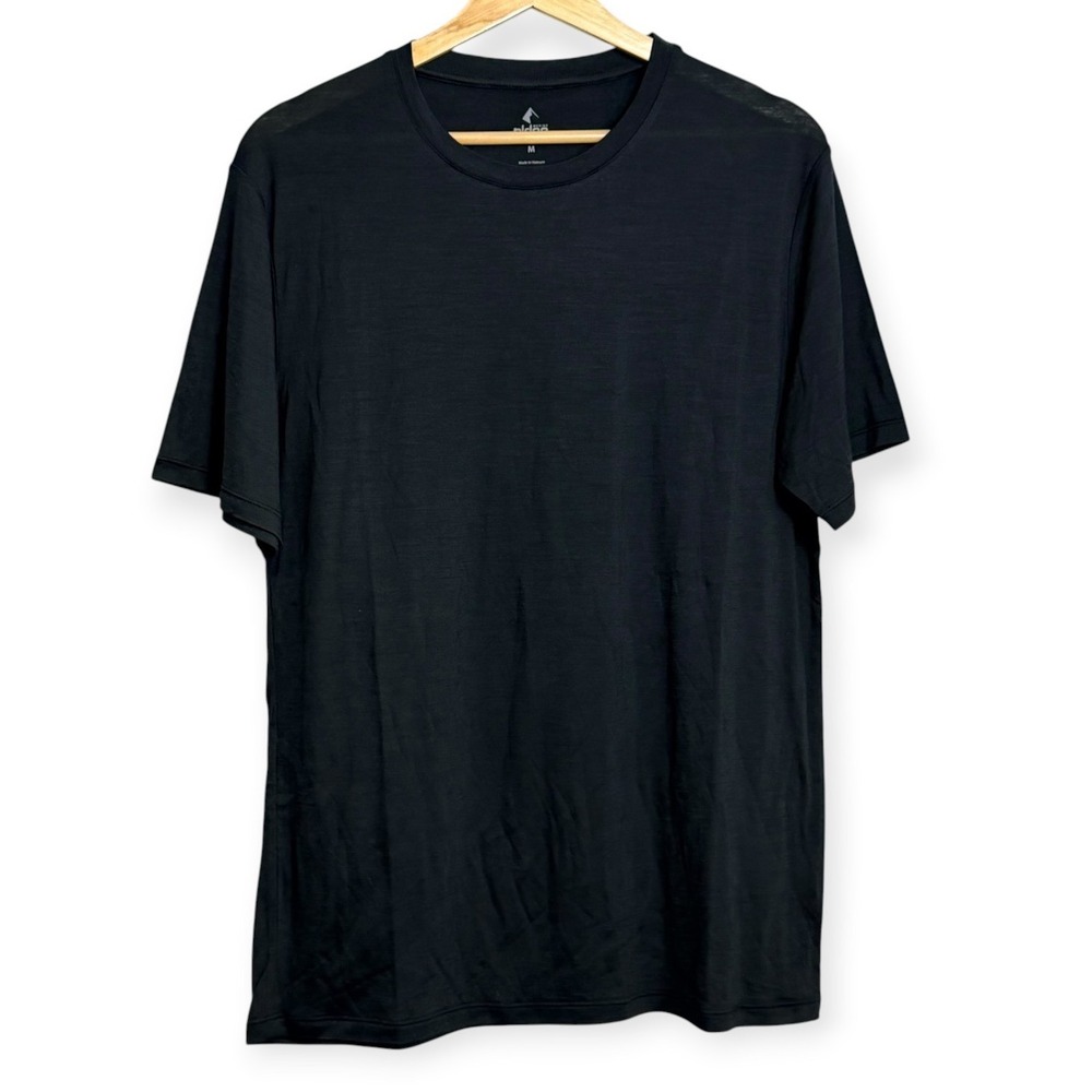 Ridge Merino Men Black Short Sleeve Crew Neck Wool Tencel Blend Tee Shirt Size M